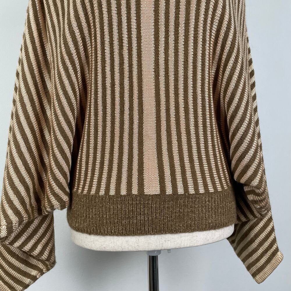 90s Vintage Epin Hand Loomed Sweater Womens S Brown Striped Wide Dolman Sleeves - Picture 6 of 14